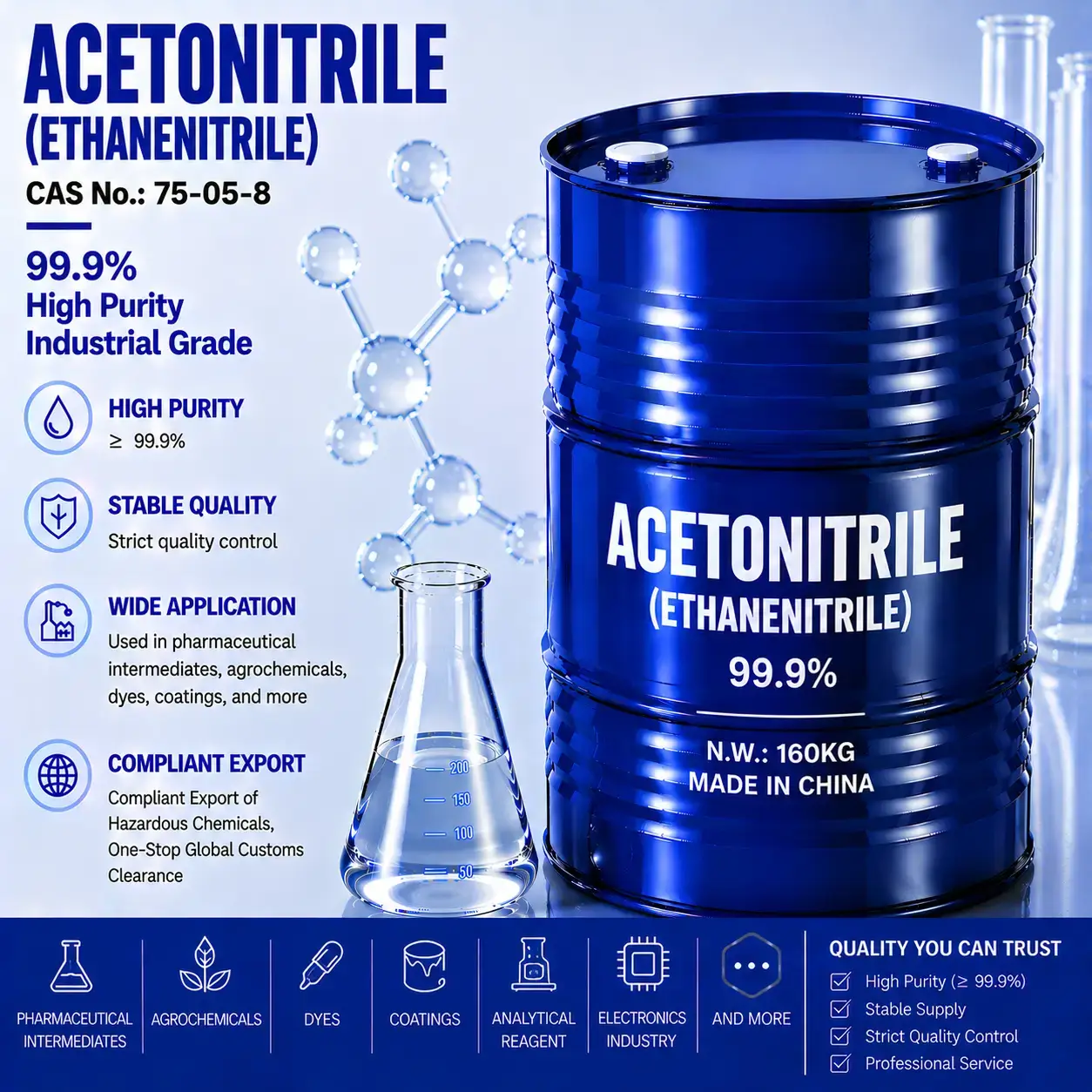 acetonitrile | high purity industrial & hplc grade | cas 75 05 6 | purity ≥99.9% | polar solvent pharmaceutical extraction export acetonitrile | high purity industrial & hplc grade | cas 75 05 6 | purity ≥99.9% | polar solvent pharmaceutical extraction export