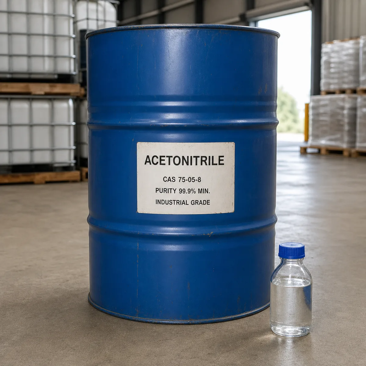 Acetonitrile Industrial Drum CAS 75-05-8 Acetonitrile industrial grade drum, CAS 75-05-8, purity 99.9% min., supplied by Xinchen