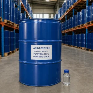 Acrylonitrile industrial grade in a common blue 200L steel drum, CAS 107-13-1, purity 99.5% min., supplied by Xinchen